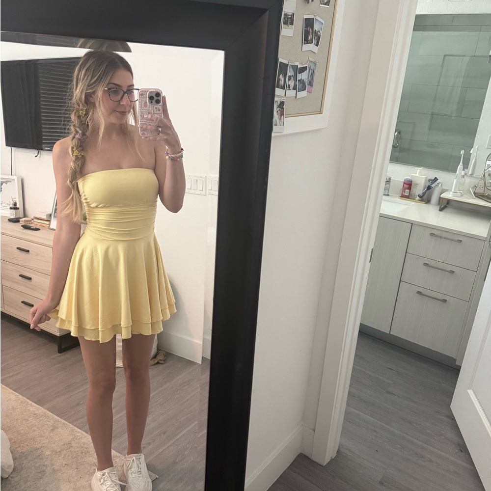 Yellow Strapless Skater Dress